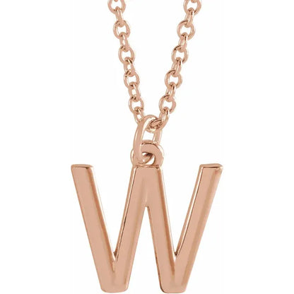 Uppercase letter W pendant in 18K rose gold-plated sterling silver