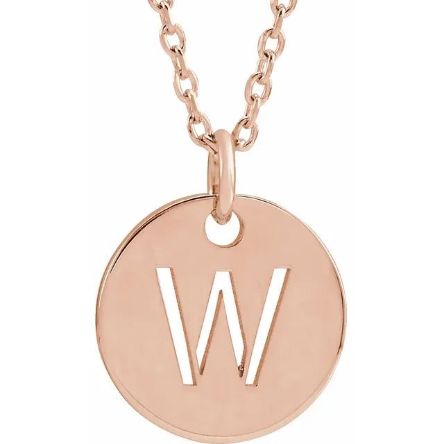 Initial disc necklace letter W in rose-gold finish