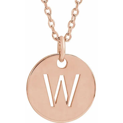 Initial disc necklace letter W in rose-gold finish