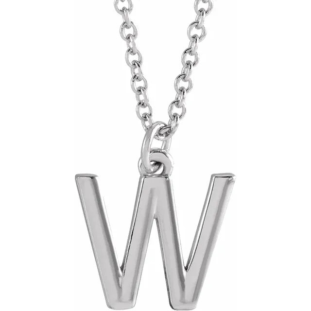 Uppercase letter W pendant in sterling silver