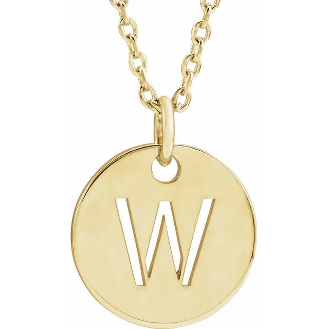 Initial disc necklace letter W in yellow-gold finish