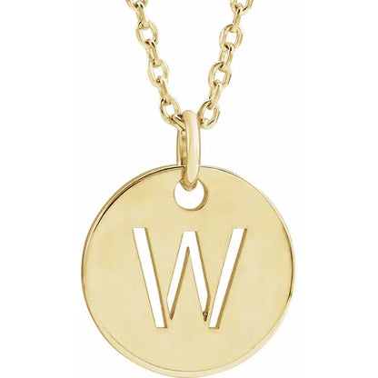 Initial disc necklace letter W in yellow-gold finish