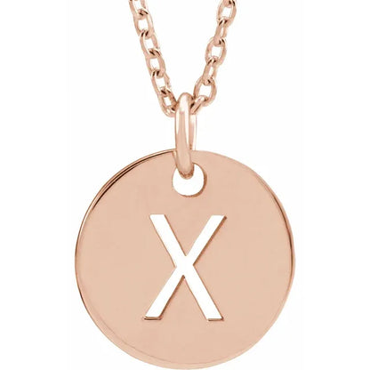 Initial disc necklace letter X in rose-gold finish