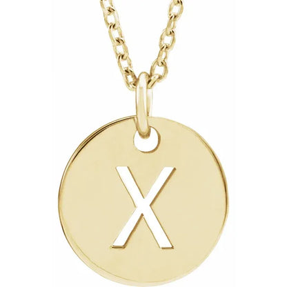 Initial disc necklace letter X in yellow-gold finish