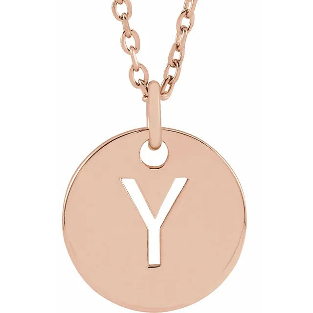 Initial disc necklace letter Y in rose-gold finish