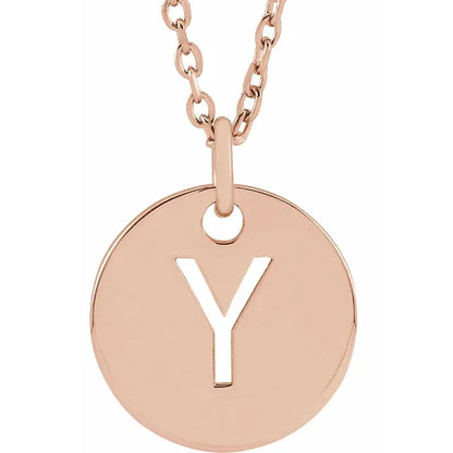 Initial disc necklace letter Y in rose-gold finish