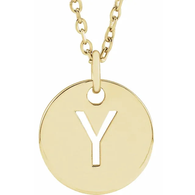 Initial disc necklace letter Y in yellow-gold finish