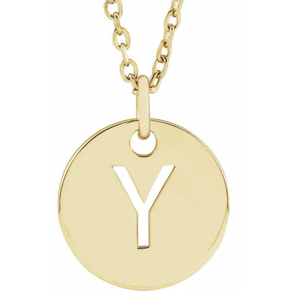 Initial disc necklace letter Y in yellow-gold finish