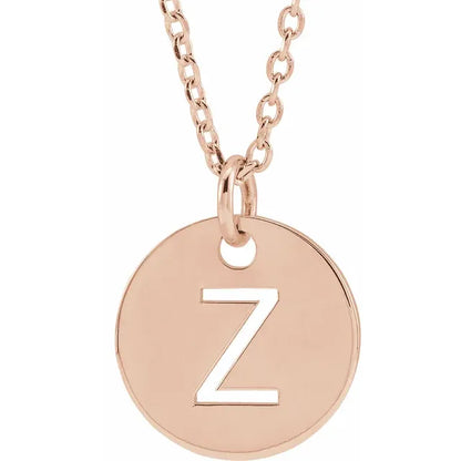 Initial disc necklace letter Z in rose-gold finish