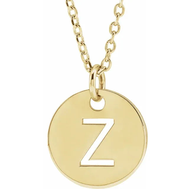 Initial disc necklace letter Z in yellow-gold finish