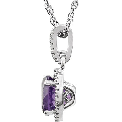Halo Birthstone Necklace Collection – February Natural Amethyst