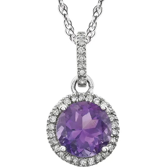 Halo Birthstone Necklace Collection – February Natural Amethyst