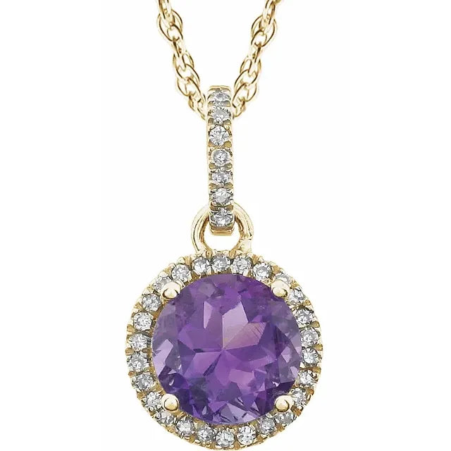 Halo Birthstone Necklace Collection – February Natural Amethyst