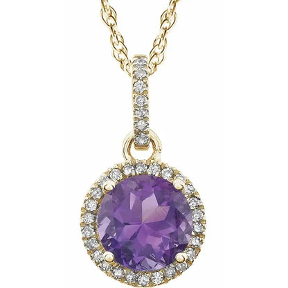 Halo Birthstone Necklace Collection – February Natural Amethyst