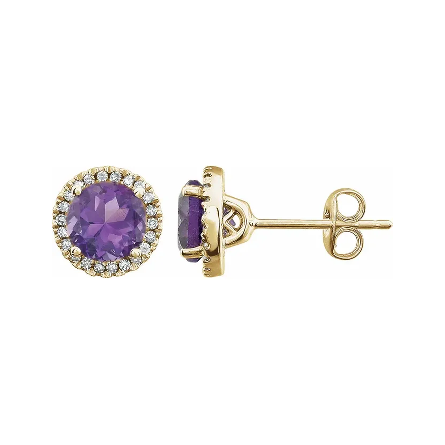 February Birthstone Halo Stud Earrings - Amethyst and Lab-Grown Diamond