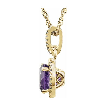 Halo Birthstone Necklace Collection – February Natural Amethyst