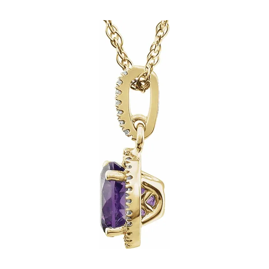 Halo Birthstone Necklace Collection – February Natural Amethyst