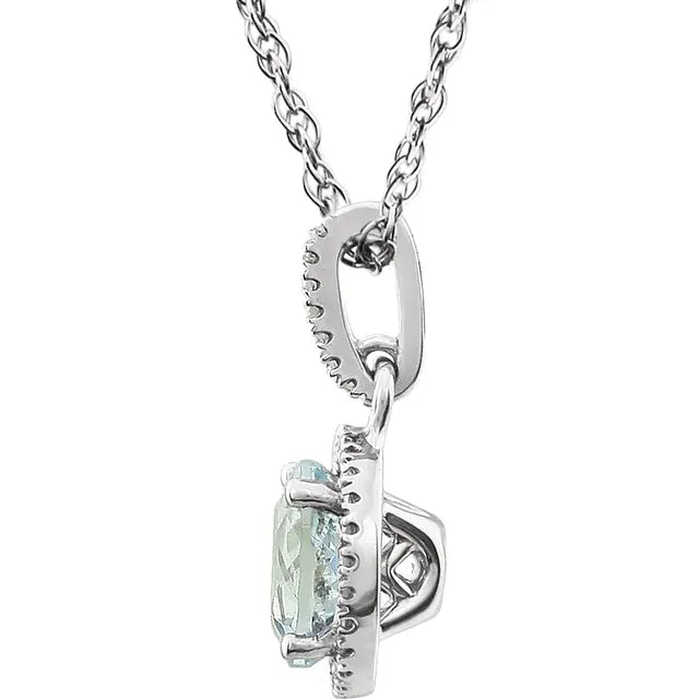 Halo Birthstone Necklace Collection – March Natural Aquamarine