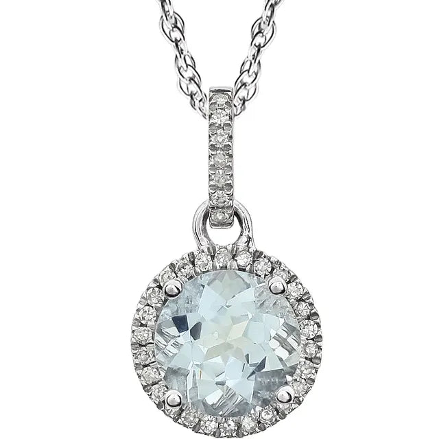 Halo Birthstone Necklace Collection – March Natural Aquamarine
