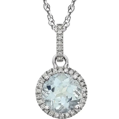 Halo Birthstone Necklace Collection – March Natural Aquamarine
