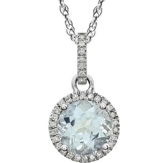 Halo Birthstone Necklace Collection – March Natural Aquamarine