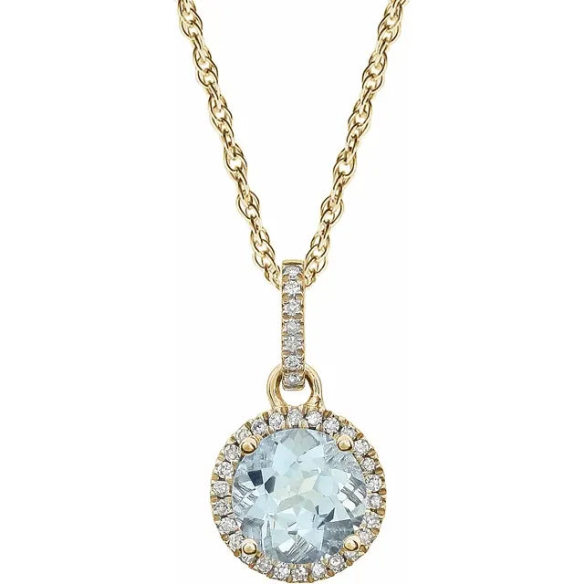 Halo Birthstone Necklace Collection – March Natural Aquamarine