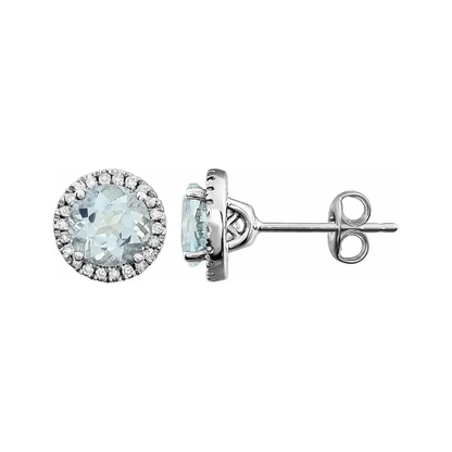 March Birthstone Halo Stud Earrings - Aquamarine and Lab-Grown Diamond