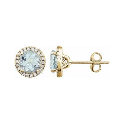 March Birthstone Halo Stud Earrings - Aquamarine and Lab-Grown Diamond