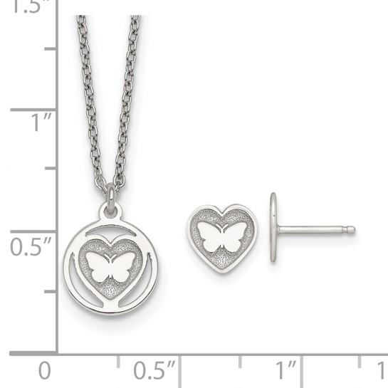measurement guide for children’s butterfly-in-heart necklace and earrings set