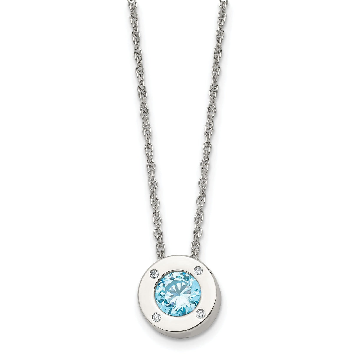 Blue birthstone-color CZ circle necklace for March and December