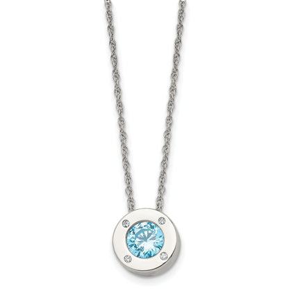Blue birthstone-color CZ circle necklace for March and December