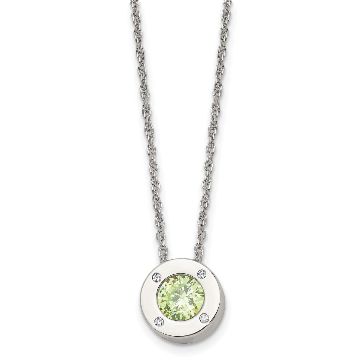 Green birthstone-color CZ circle necklace for May and August