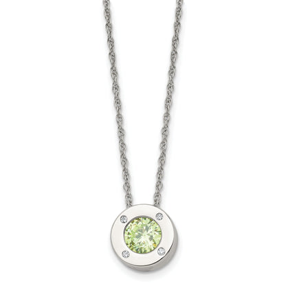 Green birthstone-color CZ circle necklace for May and August