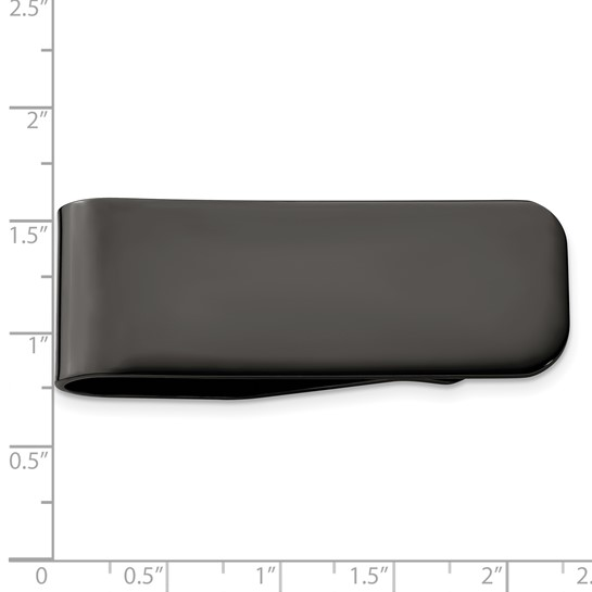 Black stainless steel money clip measurement guide