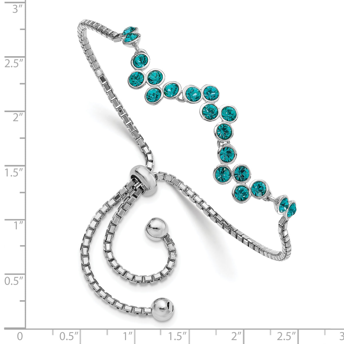 Sterling silver blue zircon wave bolo bracelet measurement guide
