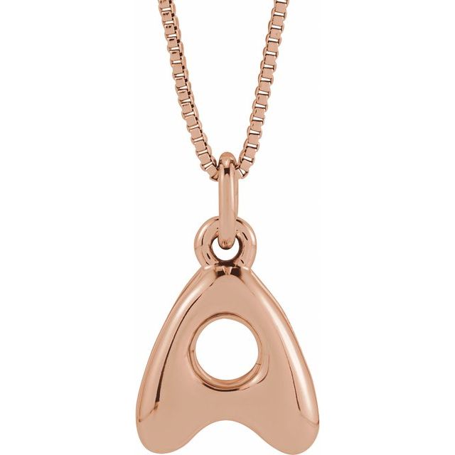 Bubble initial A necklace in rose metal, front view