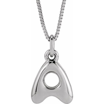 Bubble initial A necklace in white metal, front view