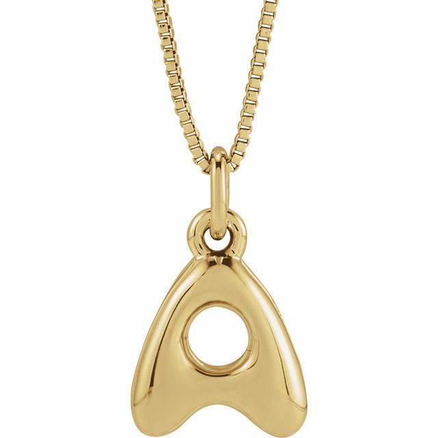 Bubble initial A necklace in yellow metal, front view