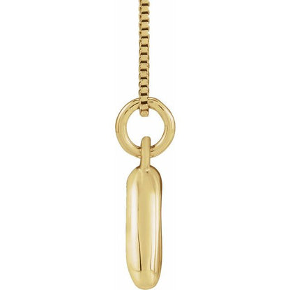 Bubble initial A necklace in yellow metal, side view