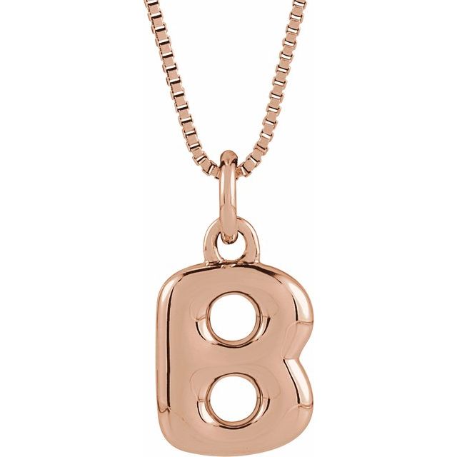Bubble initial B necklace in white metal, front view