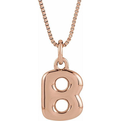 Bubble initial B necklace in white metal, front view