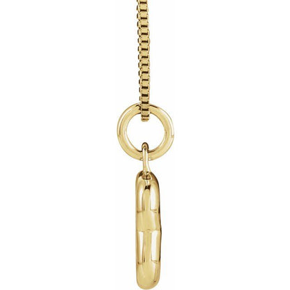 Bubble initial B necklace in yellow metal, side view