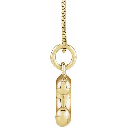 Bubble initial C necklace in rose metal, side view