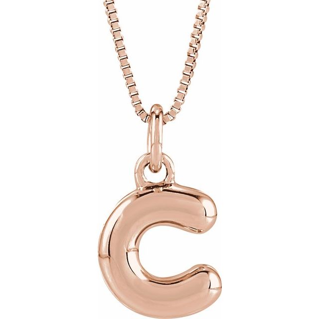 Bubble initial C necklace in white metal, front view