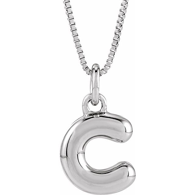 Bubble initial C necklace in yellow metal, front view