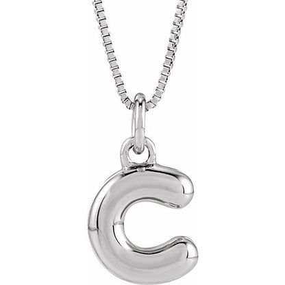 Bubble initial C necklace in yellow metal, front view