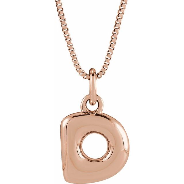 Bubble initial D necklace in rose metal, front view