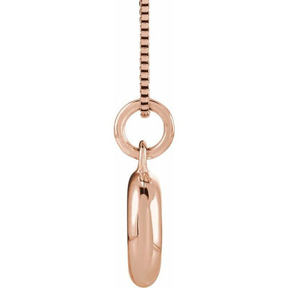 Bubble initial D necklace in rose metal, side view