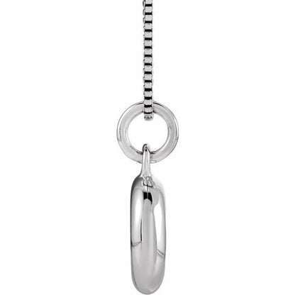 Bubble initial D necklace in white metal, side view