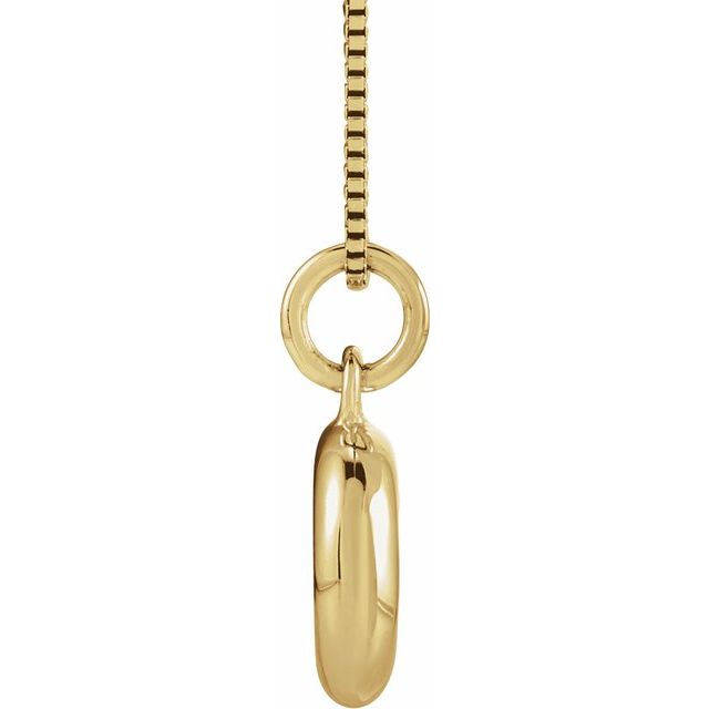Bubble initial D necklace in yellow metal, side view